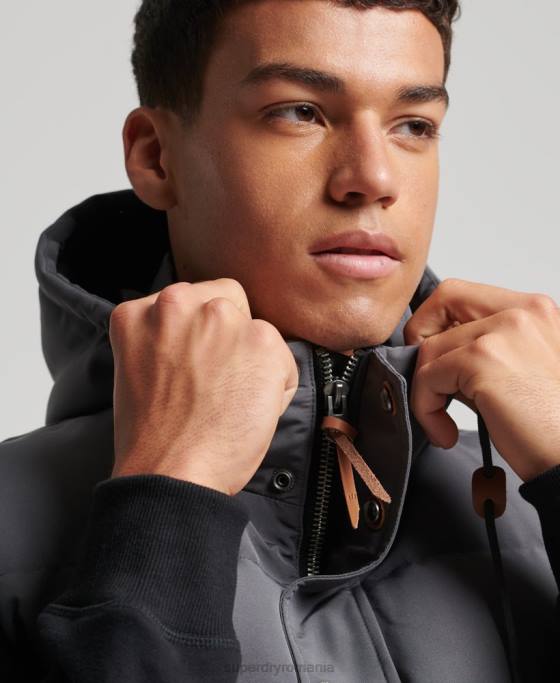 Superdry gilet puf cu glugă Everest îmbrăcăminte gri inchis bărbați JX0Z963