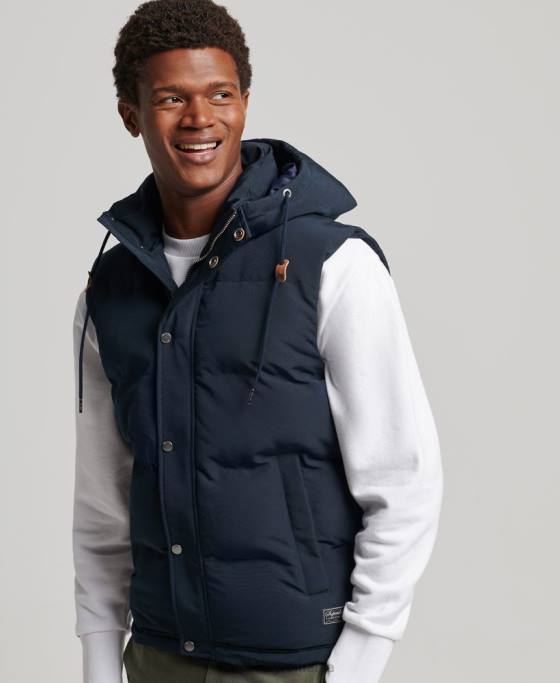 Superdry gilet puf cu glugă Everest îmbrăcăminte marina bărbați JX0Z1024