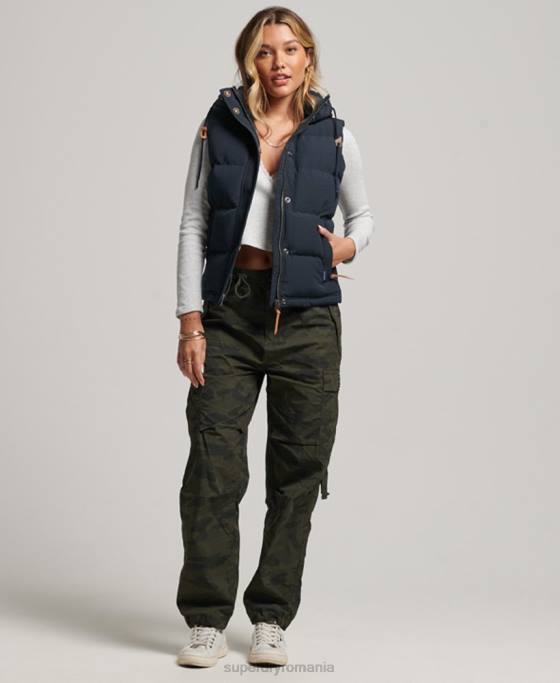 Superdry gilet puf cu glugă Everest îmbrăcăminte marina femei JX0Z3805