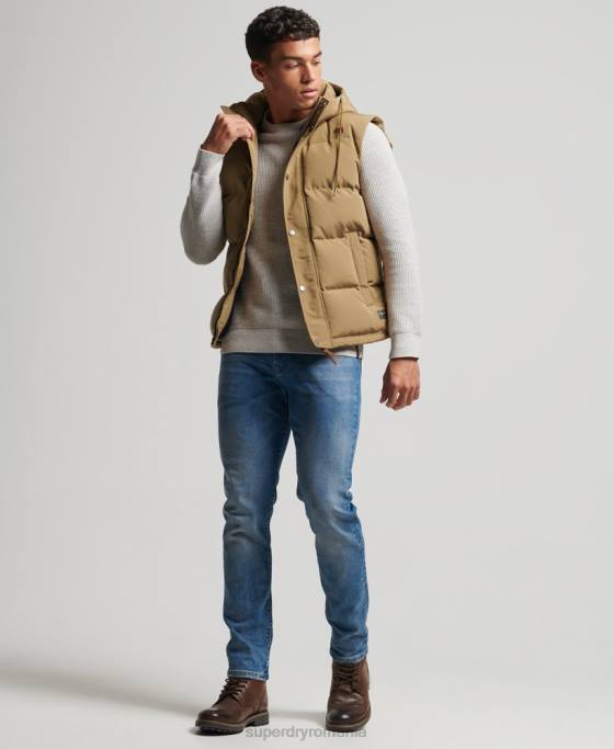 Superdry gilet puf cu glugă Everest îmbrăcăminte maro bărbați JX0Z1065