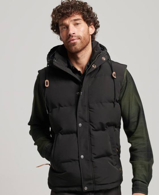 Superdry gilet puf cu glugă Everest îmbrăcăminte negru bărbați JX0Z929