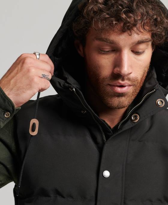 Superdry gilet puf cu glugă Everest îmbrăcăminte negru bărbați JX0Z929