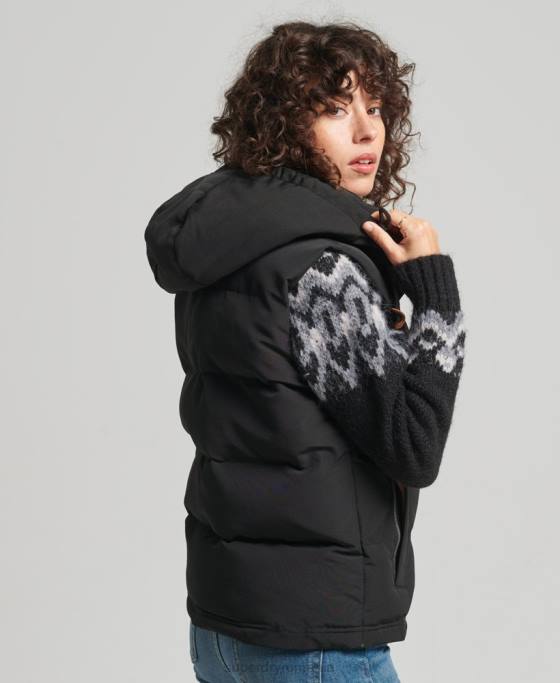 Superdry gilet puf cu glugă Everest îmbrăcăminte negru femei JX0Z3783