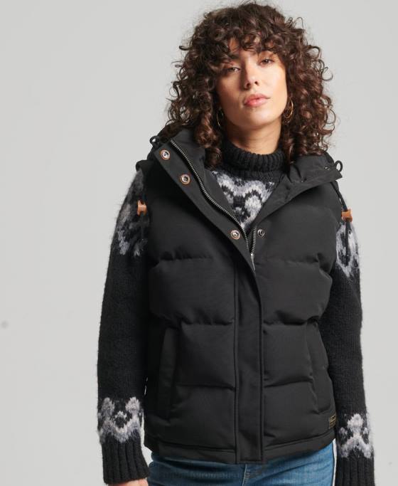 Superdry gilet puf cu glugă Everest îmbrăcăminte negru femei JX0Z3783