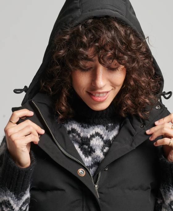 Superdry gilet puf cu glugă Everest îmbrăcăminte negru femei JX0Z3783