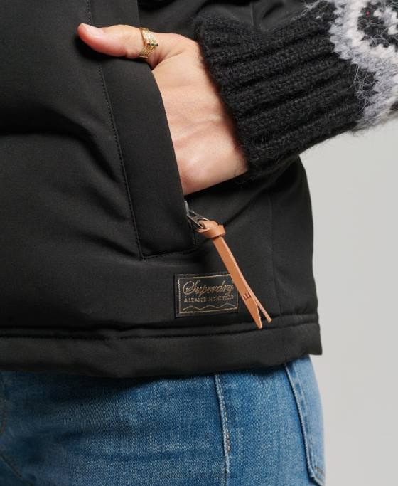 Superdry gilet puf cu glugă Everest îmbrăcăminte negru femei JX0Z3783