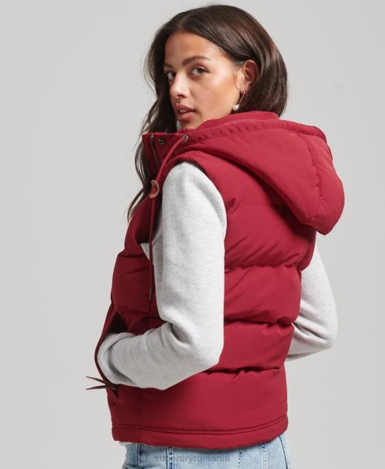 Superdry gilet puf cu glugă Everest îmbrăcăminte roșu femei JX0Z3667