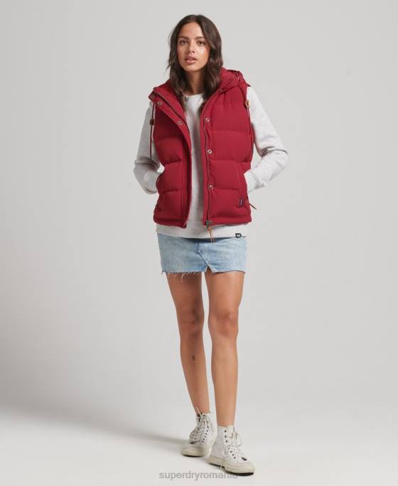 Superdry gilet puf cu glugă Everest îmbrăcăminte roșu femei JX0Z3667