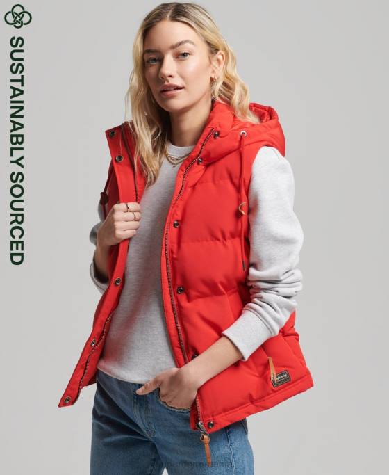 Superdry gilet puf cu glugă Everest îmbrăcăminte roșu femei JX0Z5600