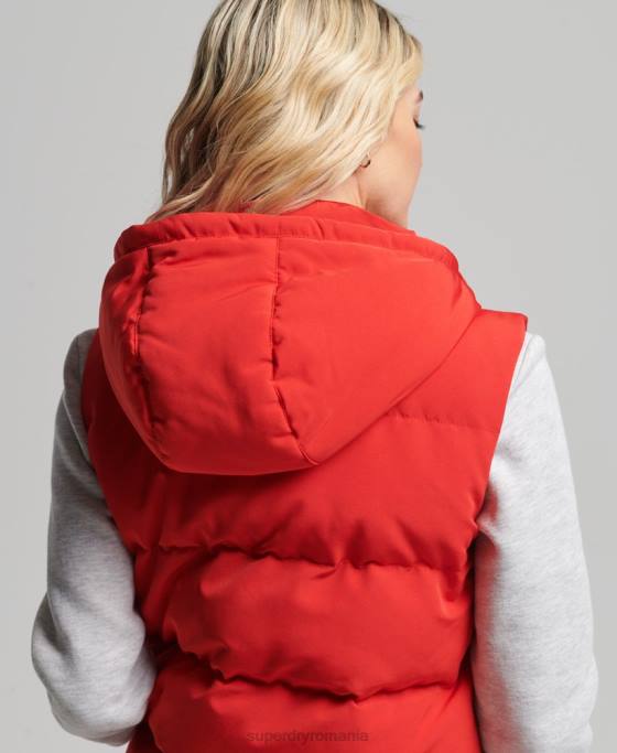 Superdry gilet puf cu glugă Everest îmbrăcăminte roșu femei JX0Z5600