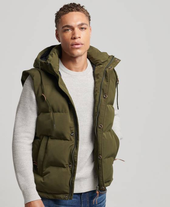 Superdry gilet puf cu glugă Everest îmbrăcăminte verde bărbați JX0Z1017