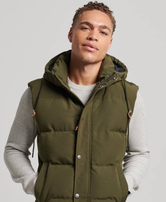 Superdry gilet puf cu glugă Everest îmbrăcăminte verde bărbați JX0Z1017