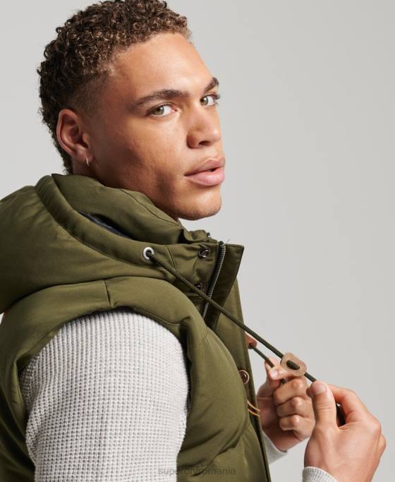 Superdry gilet puf cu glugă Everest îmbrăcăminte verde bărbați JX0Z1017