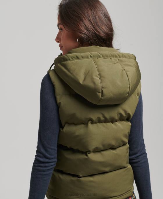 Superdry gilet puf cu glugă Everest îmbrăcăminte verde femei JX0Z3666