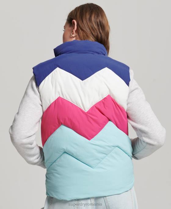 Superdry gilet puf cu panouri retro îmbrăcăminte albastru deschis femei JX0Z5473