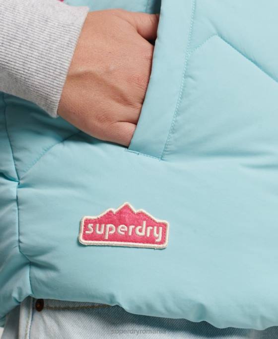 Superdry gilet puf cu panouri retro îmbrăcăminte albastru deschis femei JX0Z5473