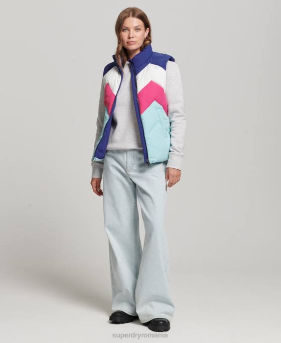 Superdry gilet puf cu panouri retro îmbrăcăminte albastru deschis femei JX0Z5473
