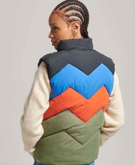 Superdry gilet puf cu panouri retro îmbrăcăminte verde femei JX0Z5472