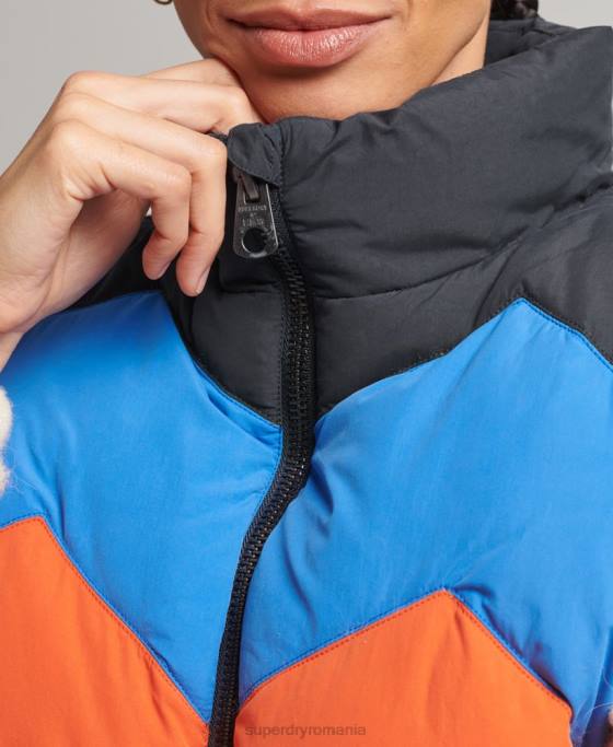 Superdry gilet puf cu panouri retro îmbrăcăminte verde femei JX0Z5472