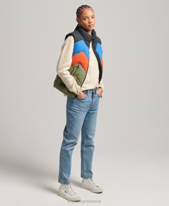 Superdry gilet puf cu panouri retro îmbrăcăminte verde femei JX0Z5472