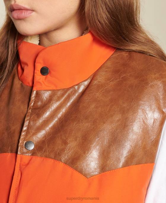 Superdry gilet supradimensionat din amestec de piele îmbrăcăminte portocale femei JX0Z5452