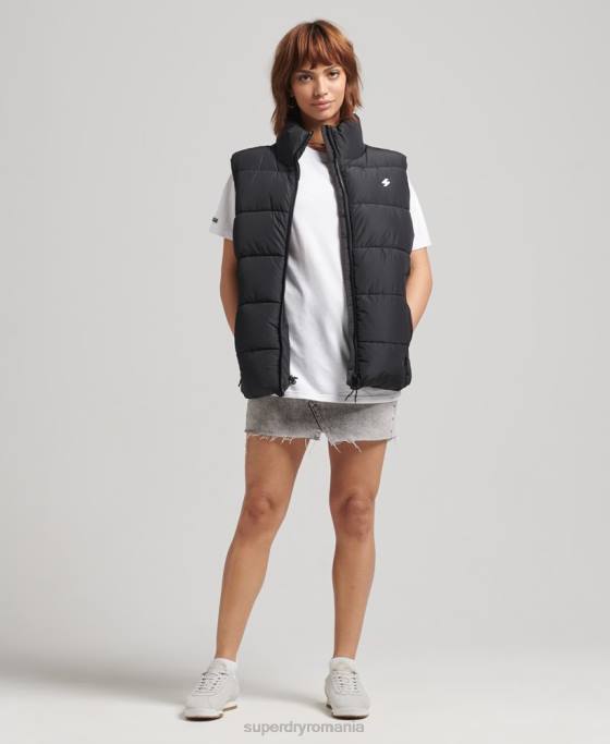 Superdry gilet supradimensionat puf sport îmbrăcăminte negru femei JX0Z3851