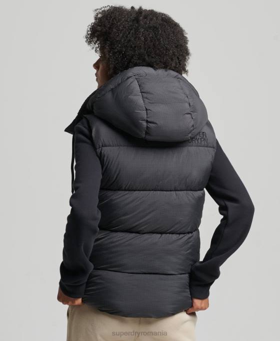 Superdry giletă scurtă căptușită de la margine îmbrăcăminte negru femei JX0Z3581