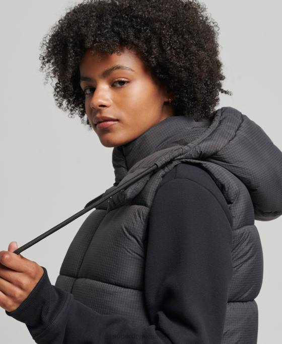 Superdry giletă scurtă căptușită de la margine îmbrăcăminte negru femei JX0Z3581