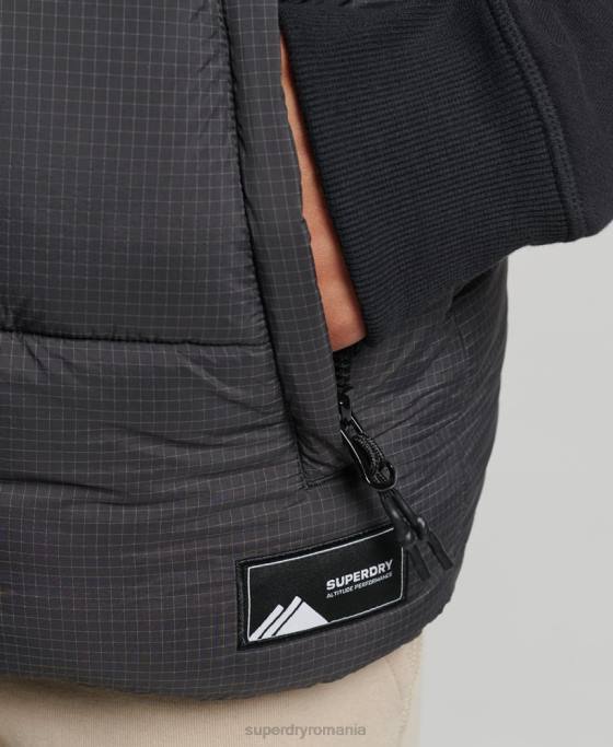 Superdry giletă scurtă căptușită de la margine îmbrăcăminte negru femei JX0Z3581