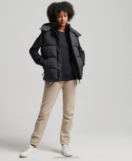 Superdry giletă scurtă căptușită de la margine îmbrăcăminte negru femei JX0Z3581