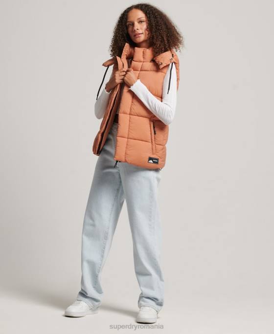 Superdry giletă scurtă căptușită de la margine îmbrăcăminte portocale femei JX0Z3580