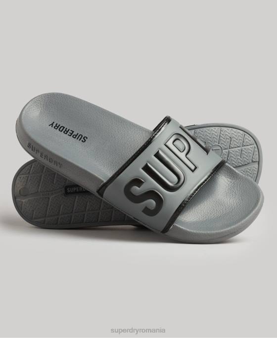 Superdry glisoare de bazin de bază pantofi negru bărbați JX0Z46