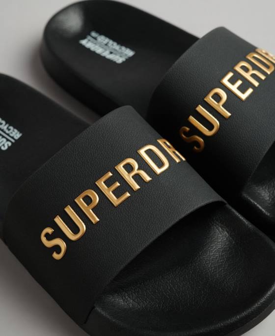Superdry glisoare de piscină cu logo cod pantofi negru bărbați JX0Z1888