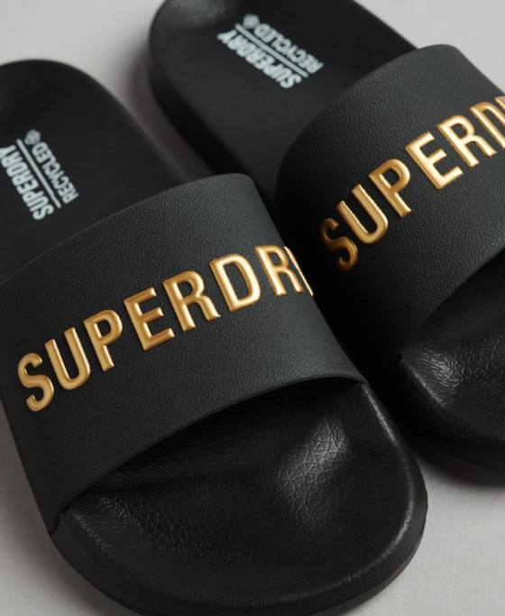 Superdry glisoare de piscină cu logo cod pantofi negru femei JX0Z4345