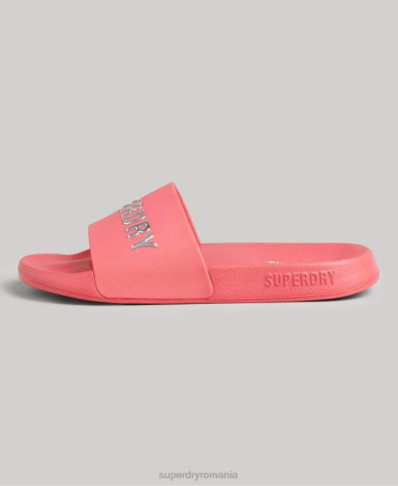 Superdry glisoare de piscină cu logo cod pantofi roz femei JX0Z4352