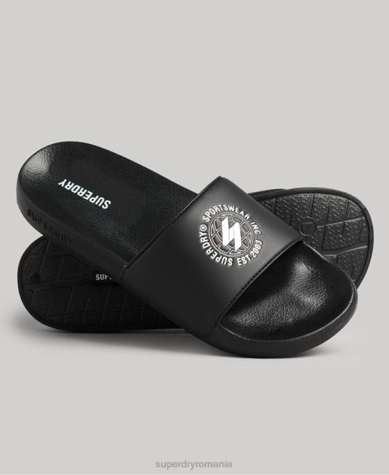 Superdry glisoare de piscină imprimate cu cod pantofi negru bărbați JX0Z1913