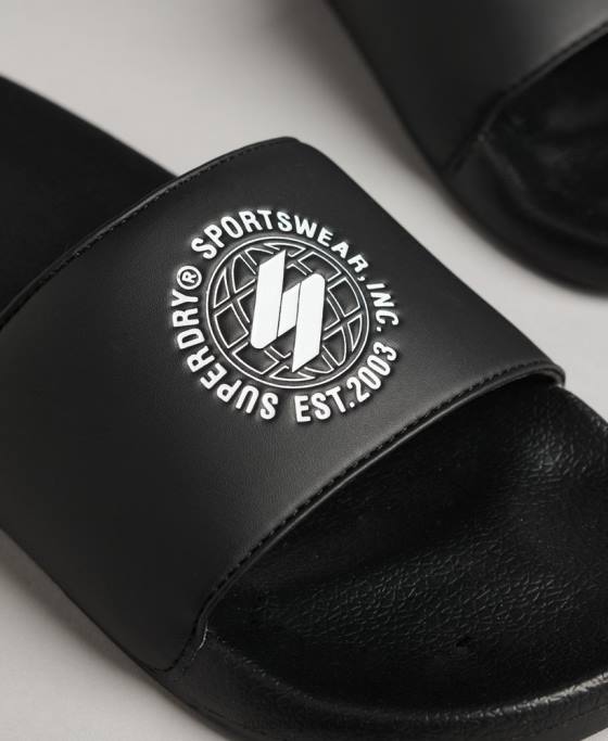 Superdry glisoare de piscină imprimate cu cod pantofi negru bărbați JX0Z1913