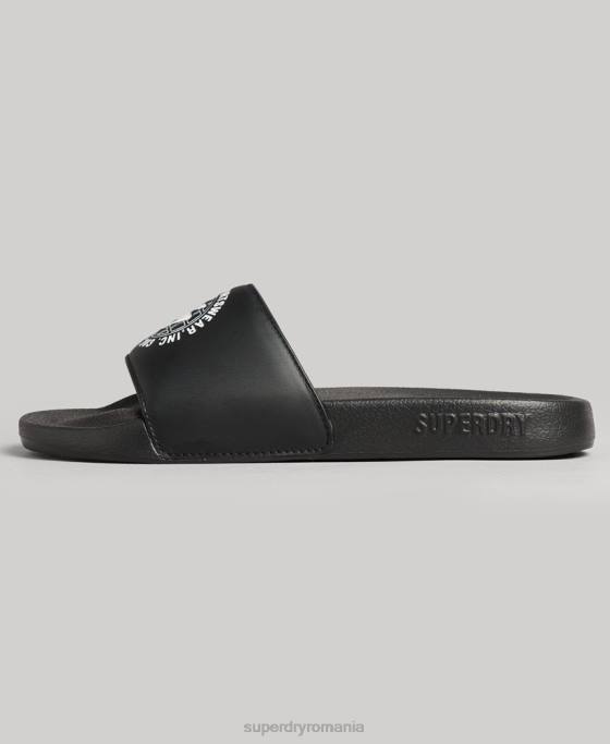 Superdry glisoare de piscină imprimate cu cod pantofi negru femei JX0Z4409