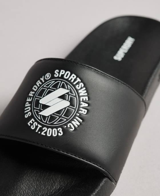 Superdry glisoare de piscină imprimate cu cod pantofi negru femei JX0Z4409