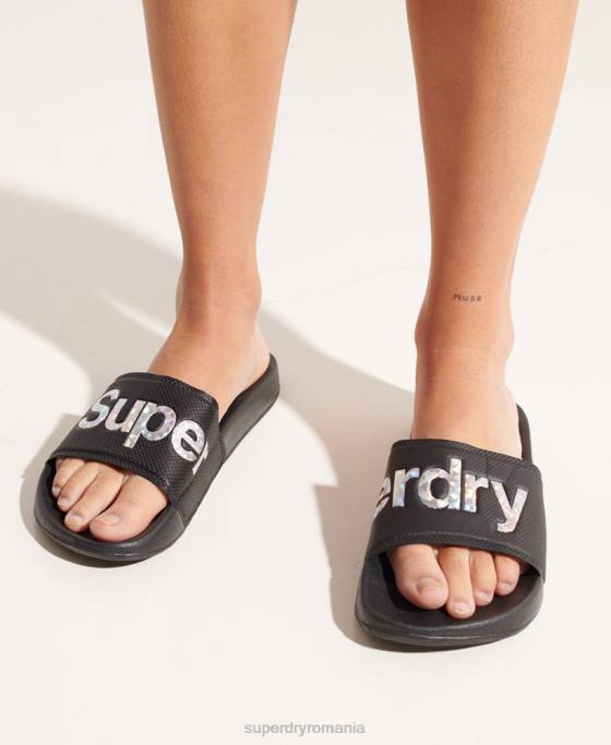 Superdry glisoare holografice pentru piscina de umplere pantofi negru femei JX0Z6780