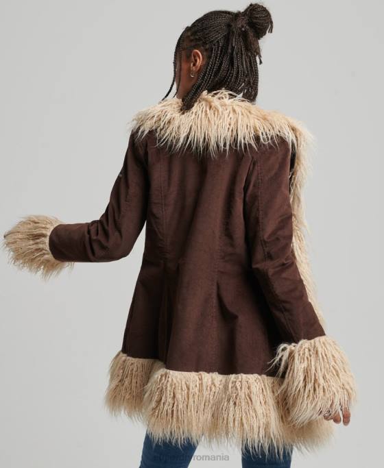 Superdry haină afgană căptușită cu blană artificială îmbrăcăminte maro femei JX0Z3643