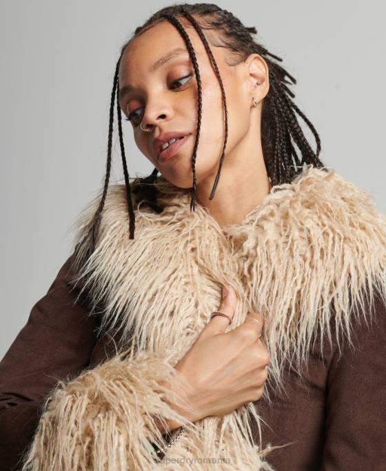 Superdry haină afgană căptușită cu blană artificială îmbrăcăminte maro femei JX0Z3643