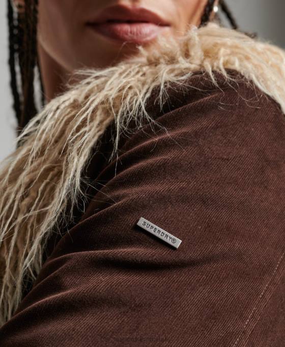 Superdry haină afgană căptușită cu blană artificială îmbrăcăminte maro femei JX0Z3643