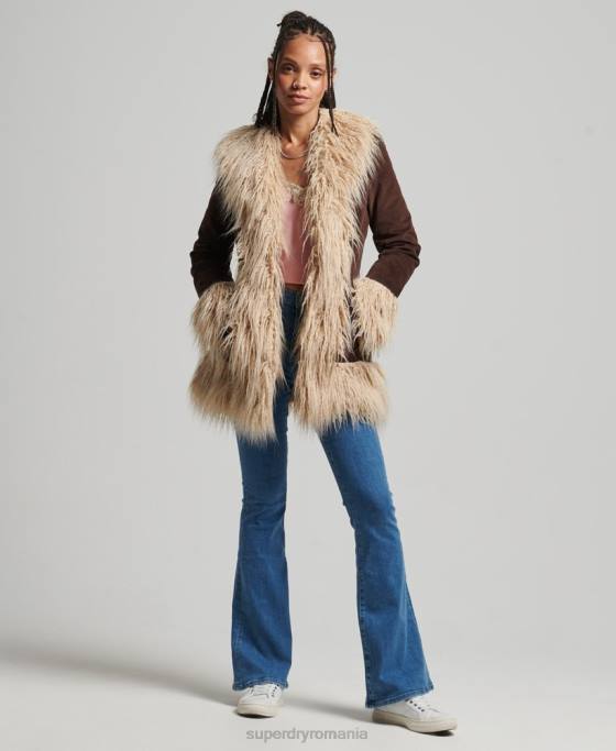 Superdry haină afgană căptușită cu blană artificială îmbrăcăminte maro femei JX0Z3643