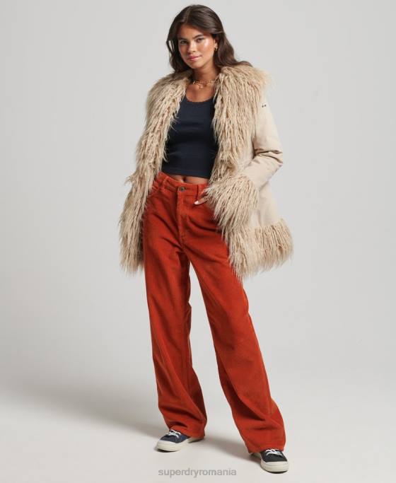 Superdry haină afgană căptușită cu blană artificială îmbrăcăminte maro femei JX0Z3721