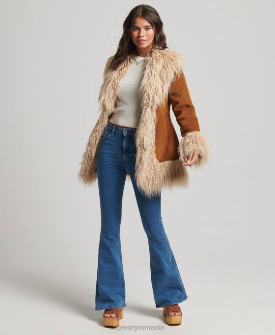 Superdry haină afgană căptușită cu blană artificială îmbrăcăminte maro femei JX0Z3737