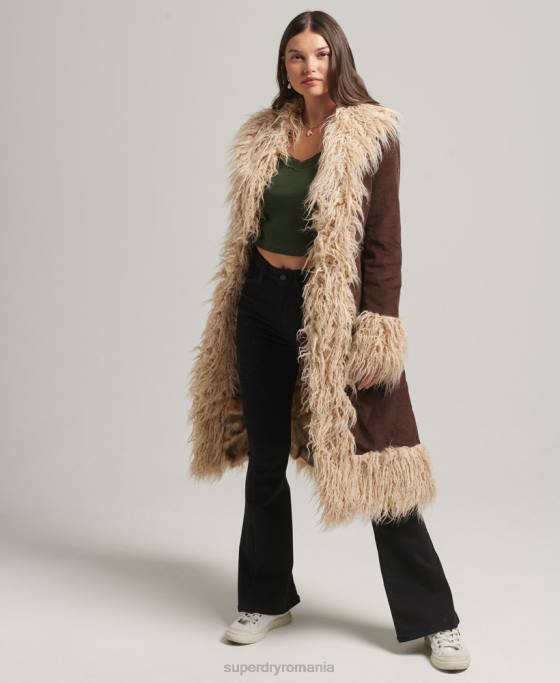 Superdry haină afgană căptușită cu blană artificială îmbrăcăminte maro femei JX0Z3813
