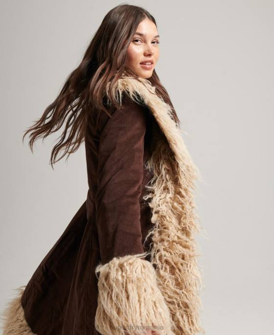 Superdry haină afgană căptușită cu blană artificială îmbrăcăminte maro femei JX0Z3813