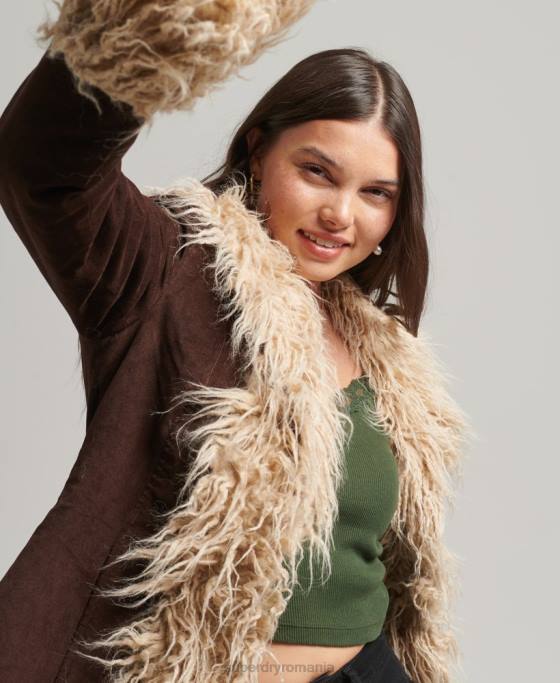 Superdry haină afgană căptușită cu blană artificială îmbrăcăminte maro femei JX0Z3813
