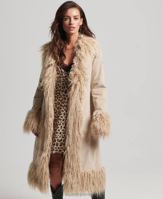 Superdry haină afgană căptușită cu blană artificială îmbrăcăminte maro femei JX0Z3824